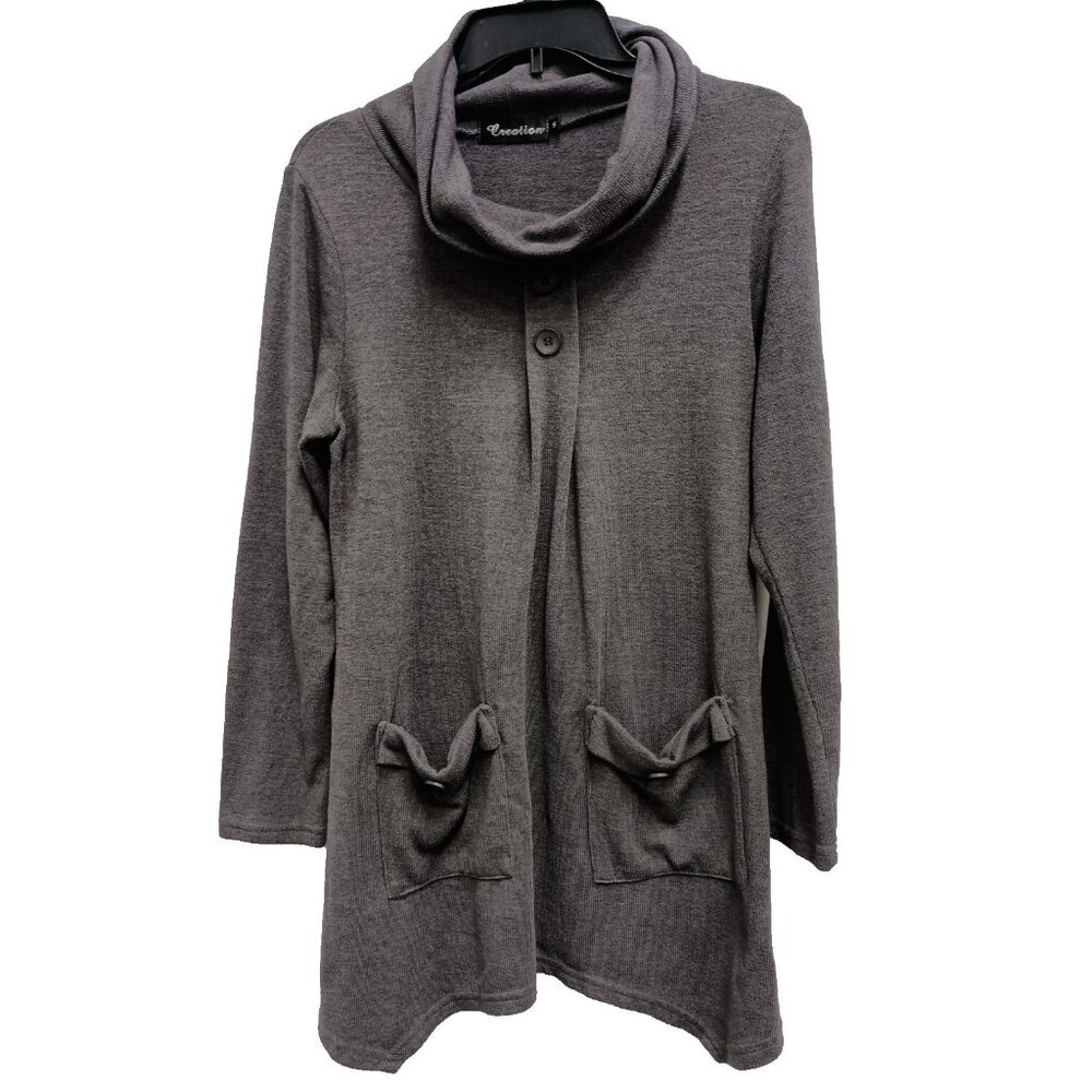 Creation Womens Lagenlook Tunic Top Small Gray‎ Cowl Neck Long Sleeve Casual